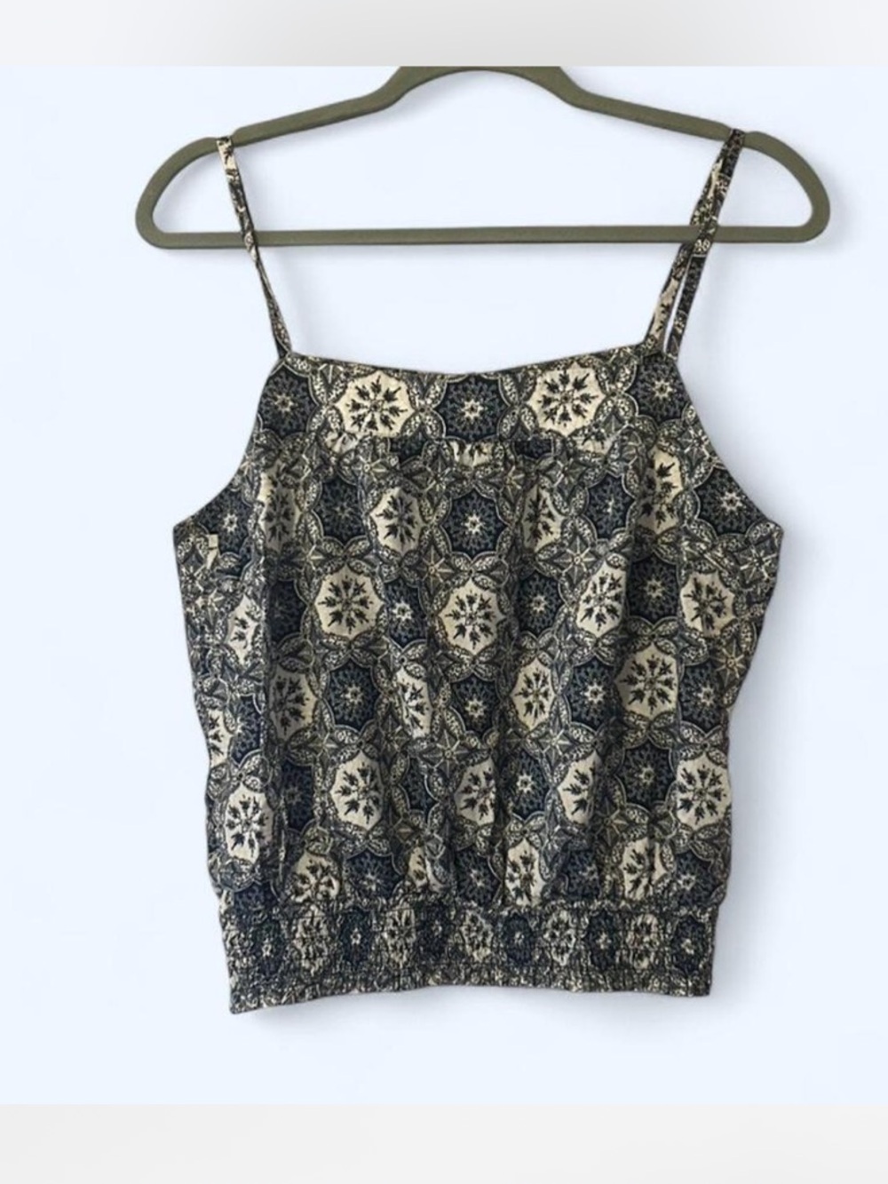 LOFT Outlet Paisley Blue White Smocked Hem Camisole Tank, M
